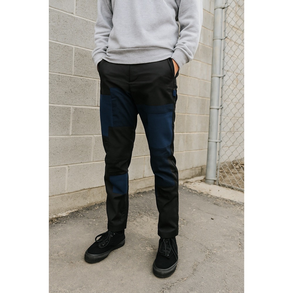 Reindee Lusion Patchwork Pants Men Small Black Blue Cotton Straight Leg Gorpcore